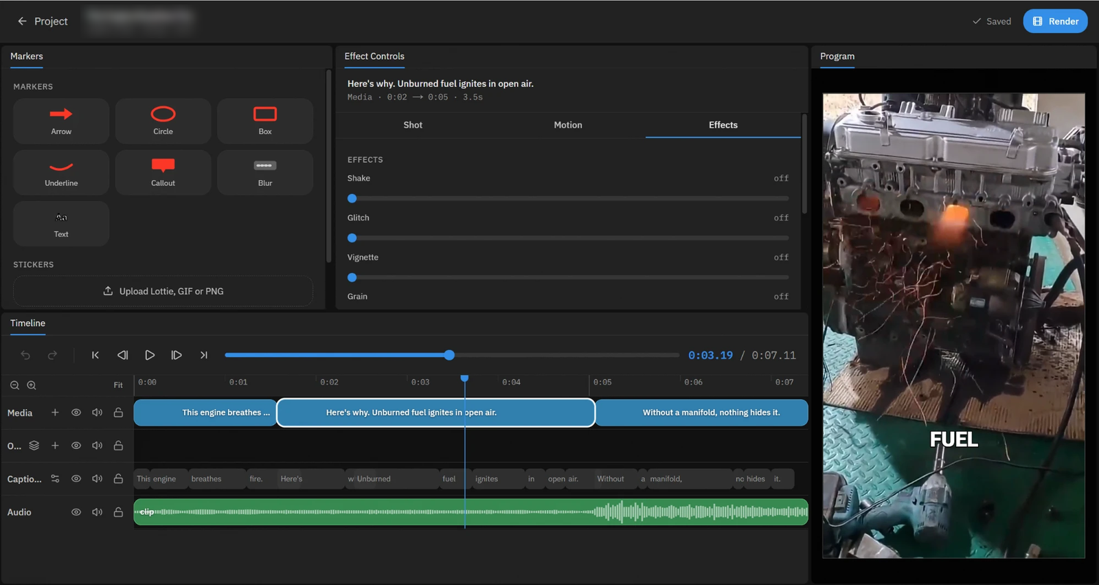 Vidiculous Shorts editor with timeline, effect controls and program monitor
